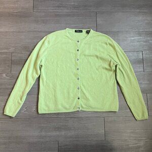 90s Cashmere Lime Green Cardigan Button Front Vintage Valerie Stevens Size XL